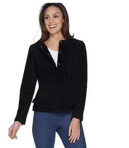Isaac Mizrahi Womens Plus 22 3X Black Suede Long Slv Chic Peplum Jacket NWT - Picture 1 of 9