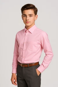 Page Boys Wedding Prom Party Communion Long Sleeve Classic Collar Pink Shirt - Picture 1 of 4