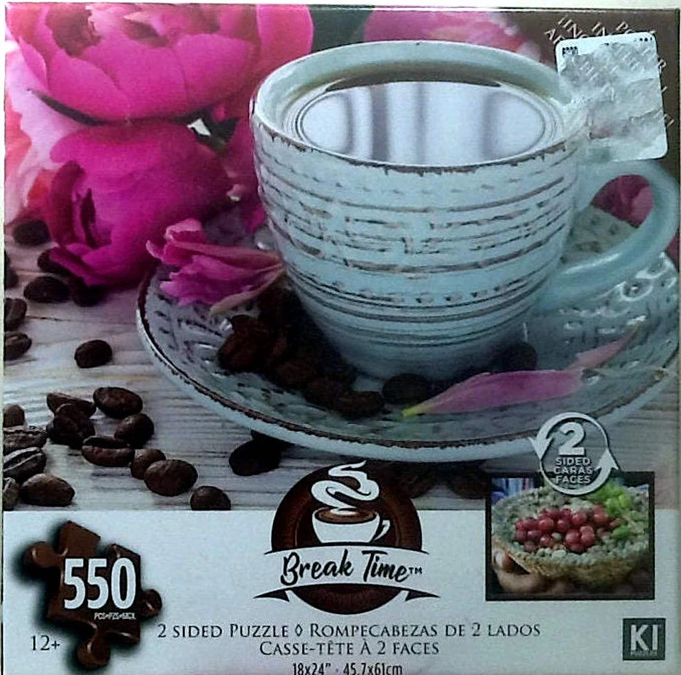 Break Time 2 Sided Coffee / Grapes 550 pc Jigsaw Puzzle 24" X 18" Karmin K1 - Image 1 of 1