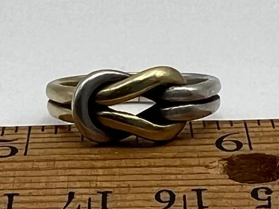 Sterling Silver & 14k Yellow Gold Knot Ring Size 7.5 5.9 gram Not Scrap - Image 1 of 4