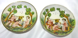 Pair Capodimonte Italy Hand-Painted 4" Cherub Plates w/ Gilt Rim Porcelain VGUC - Picture 1 of 8