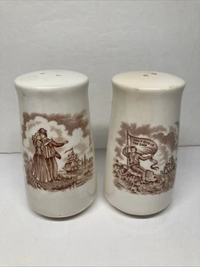 Vintage Alfred Meakin Fair Winds Brown Salt & Pepper Set Ships Transferware - Picture 1 of 8