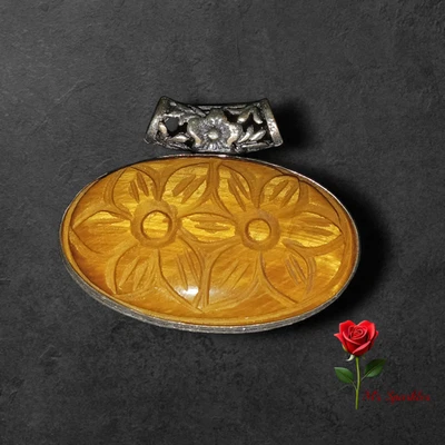 Colgante Ojo de Tigre Grande Tallado Plata 925 Detalle Flor Bonito 4573 Foto 1 de 4