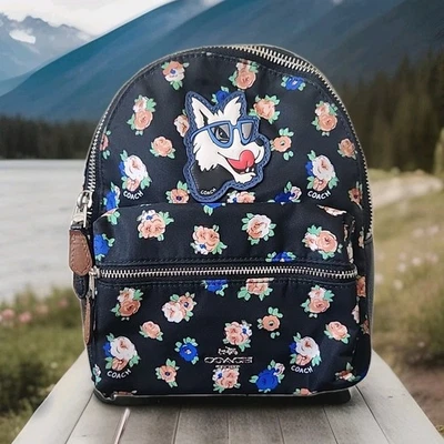 COACH Mini Charlie Nylon Backpack Tea Rose Floral Print Bag L1621-F57636 - Image 1 of 4