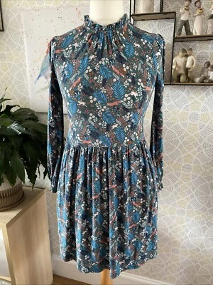 Boden Dress Green Floral Jersey Size 8 Petite Long Sleeves Foxes Rabbit - Image 1 of 4