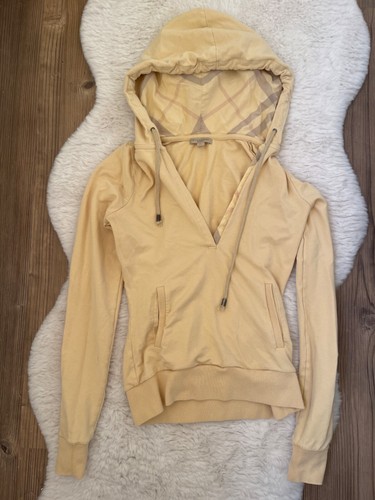 Felpa con cappuccio BURBERRY donna XS in giallo limone pastello ottime condizioni