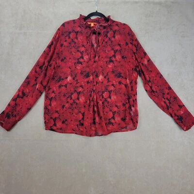 Joe Fresh Rojo Transparente Negro Floral Volantes Cuello Corbata Frontal Manga Larga Top Talla XL Foto 1 de 4