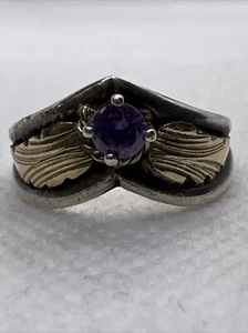 VINTAGE HANDMADE NAVAJO S.RAY 925 Sterling Silver & 14K Yellow Gold Ring 4.5gr. - Picture 1 of 14