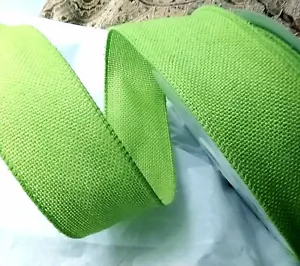 Lime Green 2.5" by 5 yd Wired Ribbon Soft Thick Bodied Faux Burlap Spring - Picture 1 of 5