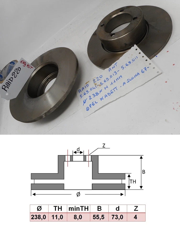 Pair of front brake discs Opel Kadett B&C Olynpia Olympia GT 1.1 & 1.9 - Image 1 of 1