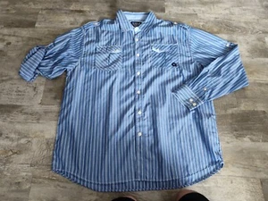 Akademiks Mens 4XL Shirt Striped Button Up Flip Cuff Long Sleeve Blue - Picture 1 of 15