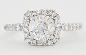 Round Brilliant Diamond Halo Engagement Ring 1.02 ct 14k White Gold Rtl $3k - Picture 1 of 8