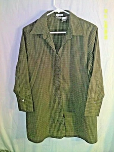 Duo Maternity Shirt Medium Dark Green Long Sleeve Cotton Blend Button Up Plaid - Picture 1 of 4