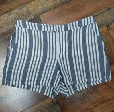 Lucky Brand Gray White Striped Linen Cotton Blend Shorts Size 4 Lightweight  - Image 1 of 4