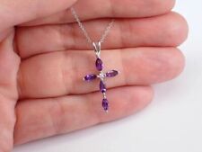 1.50Ct Marquise Cut Lab-Created Amethyst Cross Pendant 14k White Gold Plated