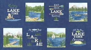 On Lake Time Panel 24" X 42" Deep Water by Deb Strain for Moda 1/2 Yard - Picture 1 of 2