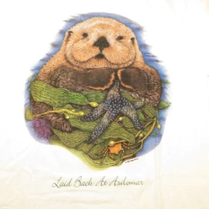 1990's 93 TULTEX LAID BACK AT ASILOMAR OTTER T SHIRT M Big Face PEGGY MURRAY ART - Picture 1 of 5