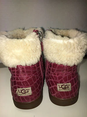 $120 UGG Australia GEMMA Niñas Piel Cuero Genuino Botas Rojo Borgoña Cremallera talla 9  Foto 1 de 4