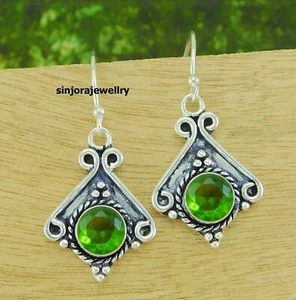 Peridot Gemstone 925 sterling silver handmade Dangle Drop Earrings - Picture 1 of 4