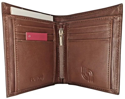 Men's Genuine Cow Grain Leather Bi Fold Handmade Wallet, Color: Brown,  GW105 - Image 1 of 4