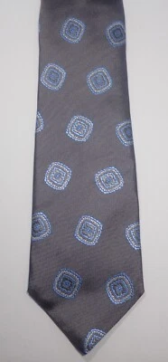 David Donahue 灰色 带蓝色绿色织布几何 100% 意大利丝绸领带 61 — 第 1/4 张图片