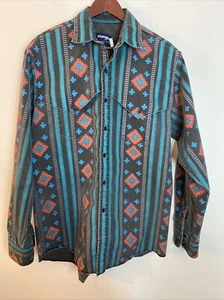 Vintage Wrangler Brushpopper Aztec Western Cowboy Shirt Mens 16.5x35 Thick - Picture 1 of 14
