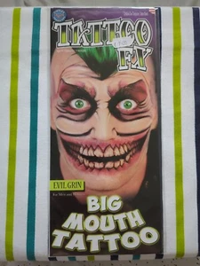 Evil Grin Temporary Tattoo Special FX Big Mouth Transfe Halloween Horror Make Up - Picture 1 of 24