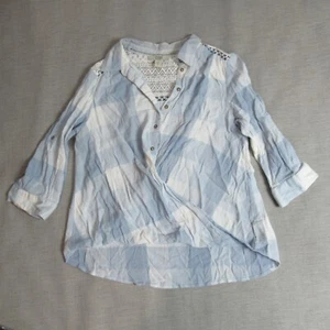 Vintage America Blues Top Women Size L Blue Embroidered Lace Bubble Hem Cottage - Picture 1 of 11