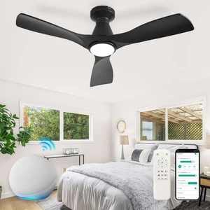 42" Ceiling Fan with Light: Black 3 Blade with Remote APP Smart Voice Control - Picture 1 of 10