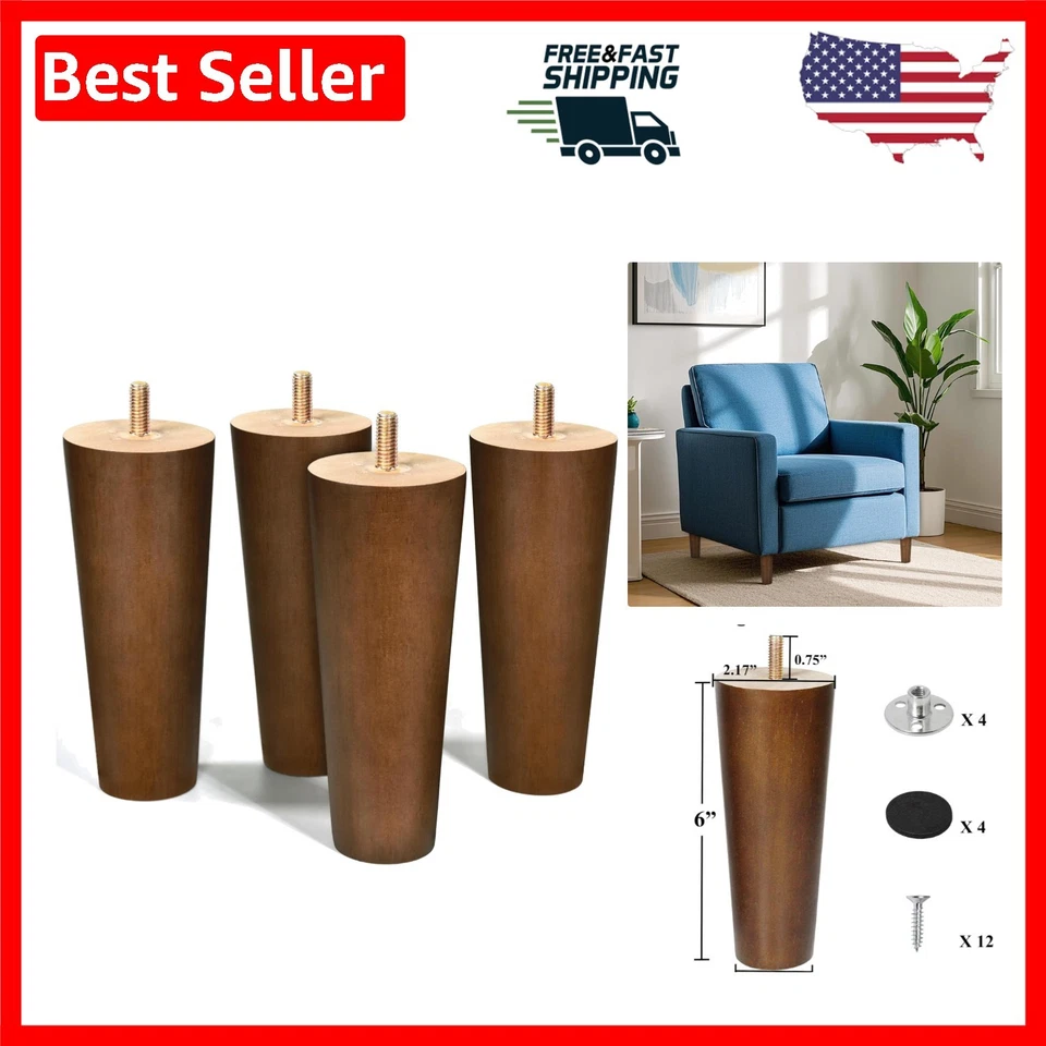 Aoryvic Wood Furniture Legs Set of 4 Sofa 6 Inch Walnut Finished Replacement
