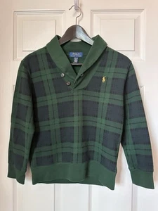 Preowned Polo Ralph Lauren Plaid Shawl-collar pullover sweatshirt Kid Sz M 10-12 - Picture 1 of 4