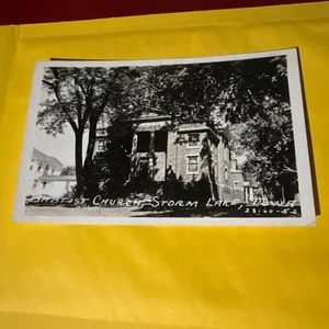 Storm Lake Iowa~Baptist Church Long View~House Next Door~1950s RPPC - Picture 1 of 2