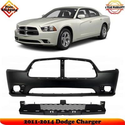 Front Bumper Cover Primed Plastic & Lower Grille Kit For 2011-2014 Dodge Charger Foto 1 de 4