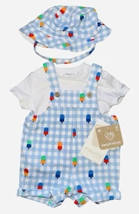 Mayoral Italy Baby Boy Popsicle Blue Overalls Shorts Outfit Set Hat NWT Newborn - Picture 1 of 6