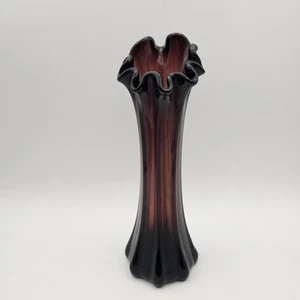 Vtg Amethyst Glass Swung Stretch Glass Vase Mid Century Modern 9" - Picture 1 of 15