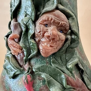 Skurrile Ton Chiminea handgefertigt 10" grüner Kamin mit angewandter Wald Pixie Kunst - Bild 1 von 18