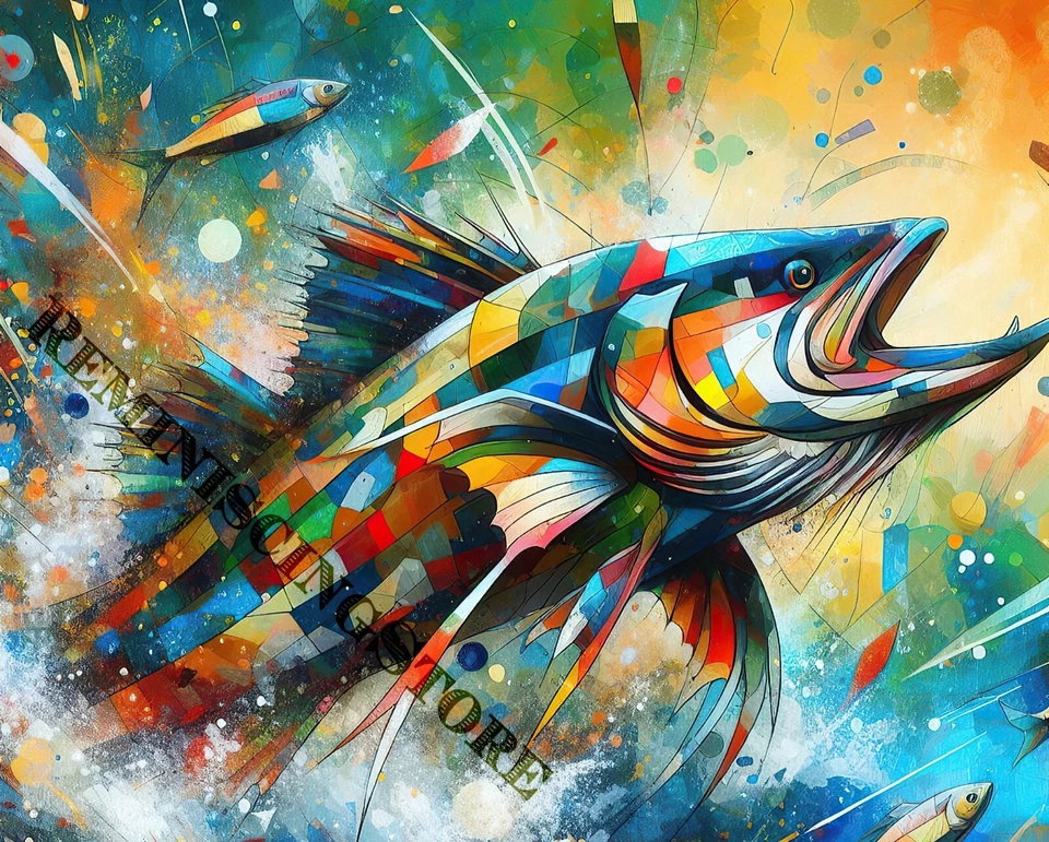 pez de juego grande bajo el agua inspirado en el estilo de Mike Savlen #11 reimpresión Foto 1 de 1