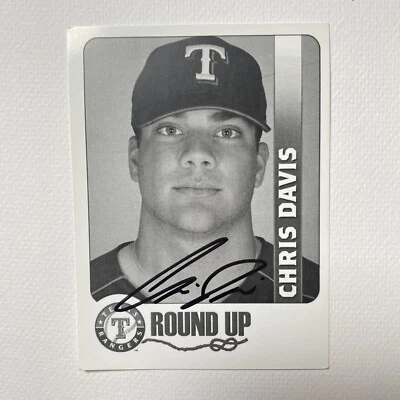 Tarjeta fotográfica promocional firmada por Chris Davis Texas Rangers lanzador autografiada 3x4 Foto 1 de 2