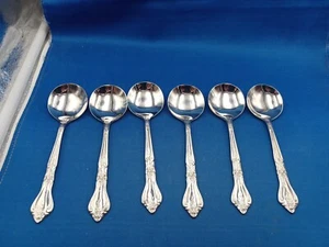 "Lote de 6 cucharas de sopa en crema de acero inoxidable Stanley Roberts, Rogers Co. KINGS BERRY 6" - Imagen 1 de 5