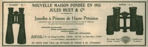 Publicité ancienne jumelles à Prismes Jules Huet & Cie 1921 issue de magazine - Imagen 1 de 1