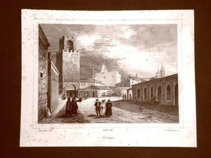 Rara veduta di Oristano Sardegna Incisione su rame all'acquaforte del 1835 Audot - Imagen 1 de 1