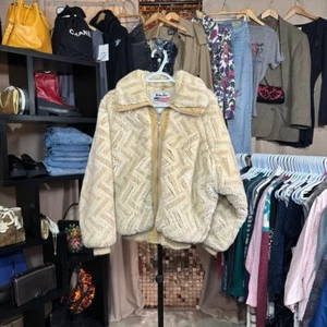 Vintage Weather Tamer Size 14 Neutral Tan Cream Faux Shearling Jacket - Picture 1 of 6