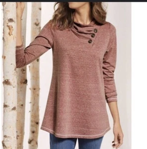 NWT Soft Surroundings Brinley Button Neck Top Long Sleeve Brick Red Size PM.  - Picture 1 of 5