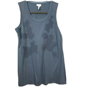 Logo by Lori Goldstein Damen-Tankoberteil blau beheizt mit Blumenmuster bestickt S neu - Bild 1 von 6