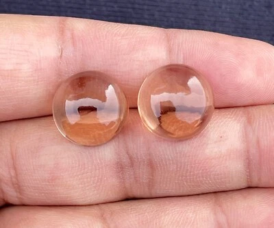 Champagne Quartz Smooth Round Cabochon, Loose Gemstone 15x15 MM, 1 Pair 23Ct. - Image 1 of 4