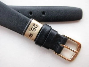 Correa de reloj vintage "extremo abierto" de cuero de becerro negro Condor sin coser 14 mm G - Imagen 1 de 5