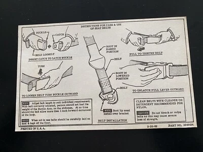 Tarjeta de instrucciones del cinturón de seguridad Chevrolet 1963 Impala SS Bel Air Corvair Corvette Foto 1 de 3