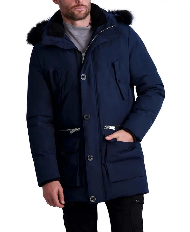 Parka Karl Lagerfeld Paris para hombre con chaqueta con capucha forrada de sherpa | Azul marino | Mediana Foto 1 de 3