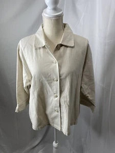 Stone Harbor vintage linen blend Shirt Blazer 3/4 Sleeves Button Front Khaki Lg - Picture 1 of 12