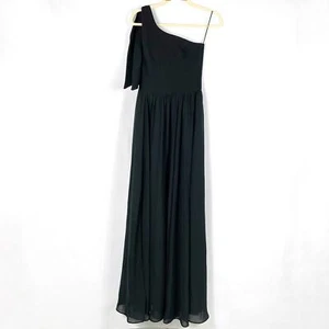 Dress the Population Maxi Dress Black One Shoulder Chiffon Gown Sz XS Women - Picture 1 of 6